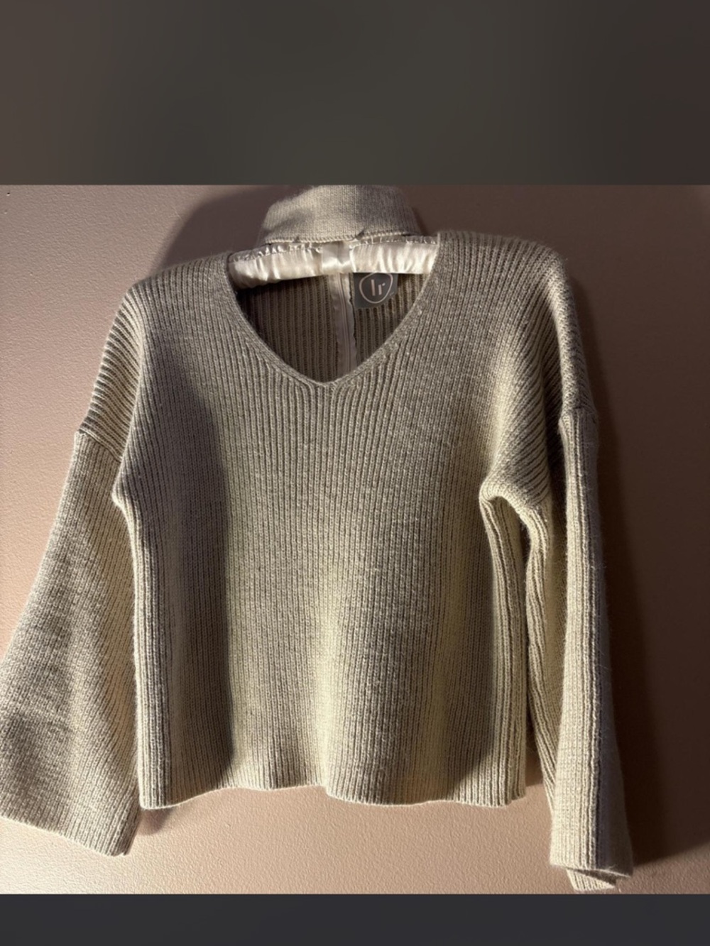 Soft Ribbed V-Neck Sweater in Light Beige